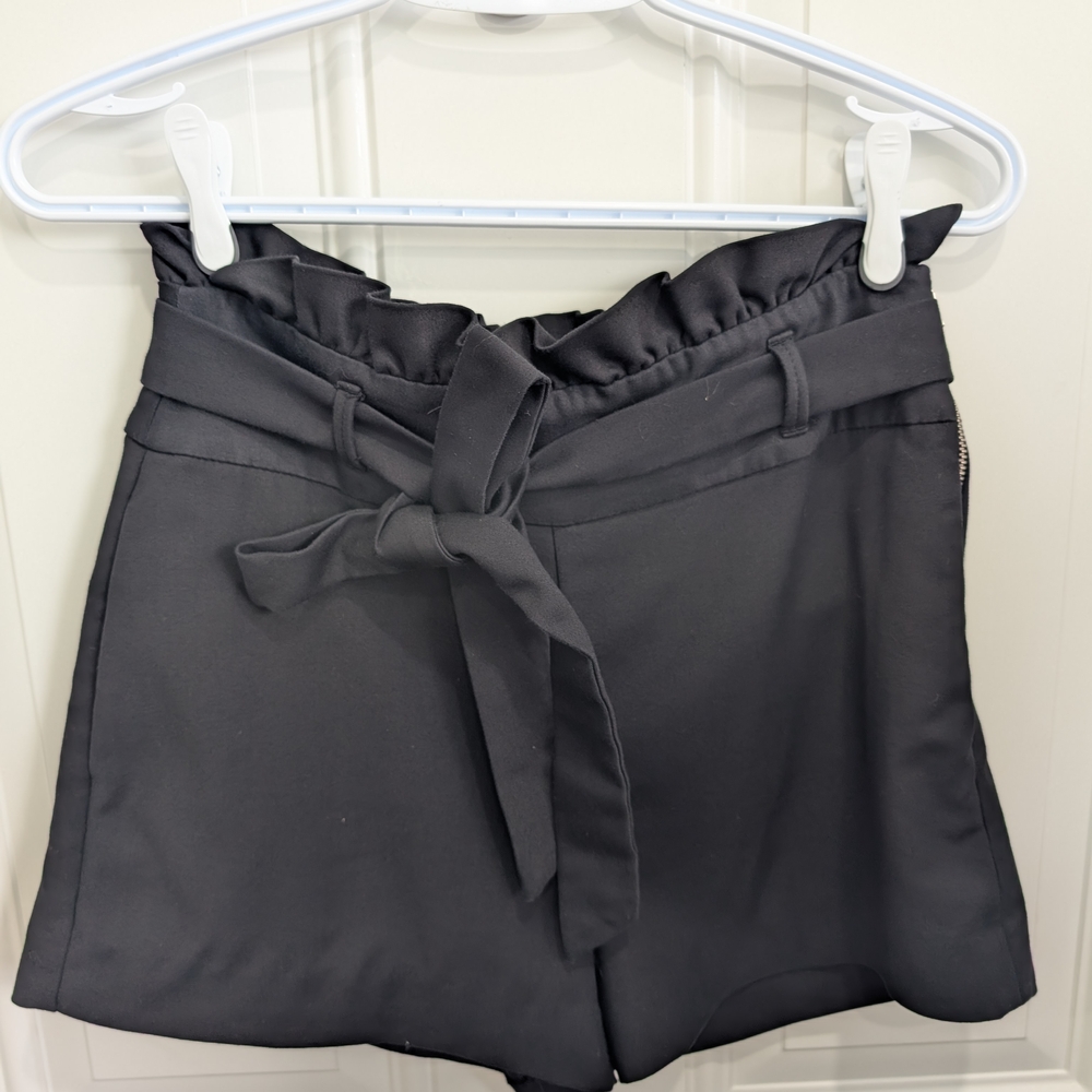 Zara Black High Waist Paper Bag Shorts